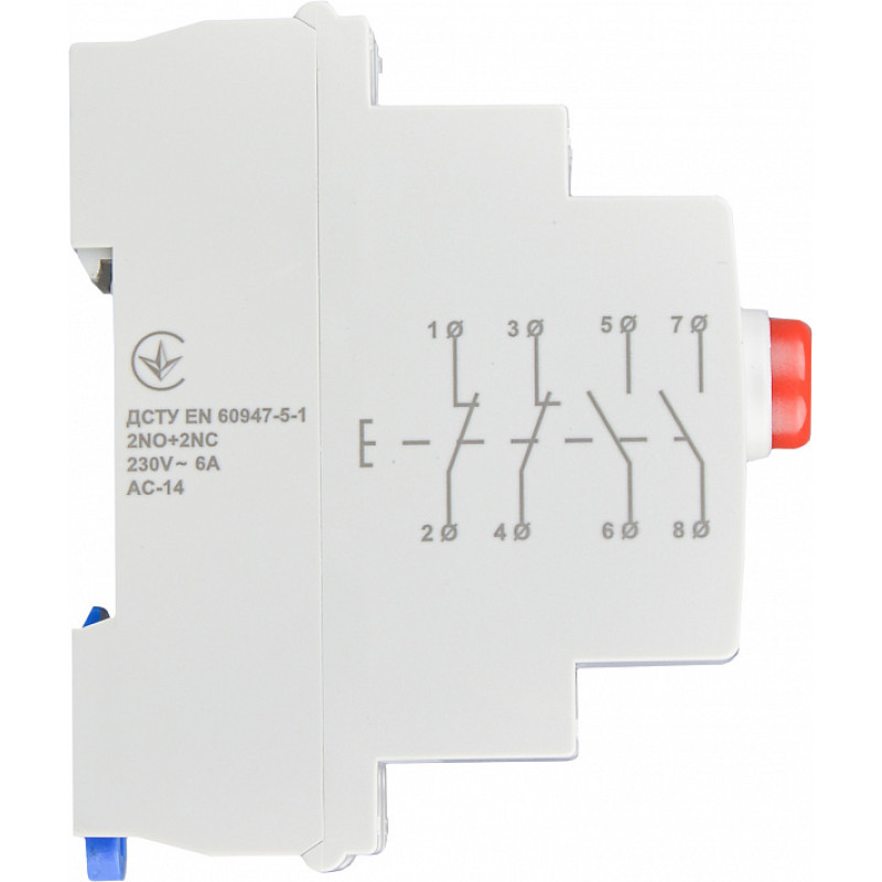 Кнопка на DIN-рейку 2NO+2NC без фиксации 230V АС красная [A0150010111] МВ-22 АСКО