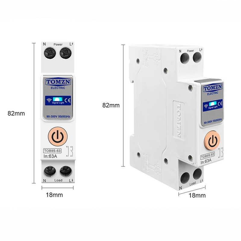 WiFi умный-выключатель, только таймер 1P+N 63A 230V Smart Life, Tuya [TOB9S-63S-63A] Tomzn