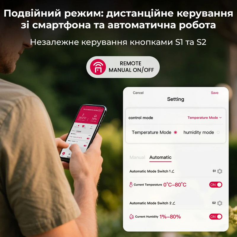 WiFi розумний-вимикач з вбудованим датчиком температури та вологості 1P+N 16A 230V Smart Life, Tuya [TOVTH-216WTTDA] Tongou