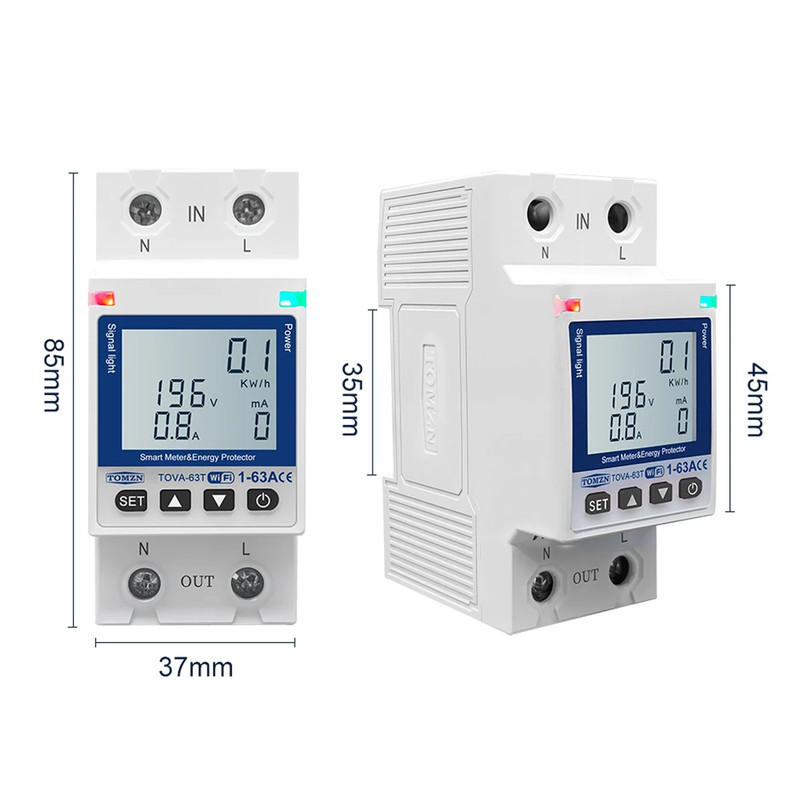 WiFi умное-реле с полной защитой, счетчиками, таймером 1P+N 63A 230V Smart Life, Tuya [TOVA-63T] Tomzn