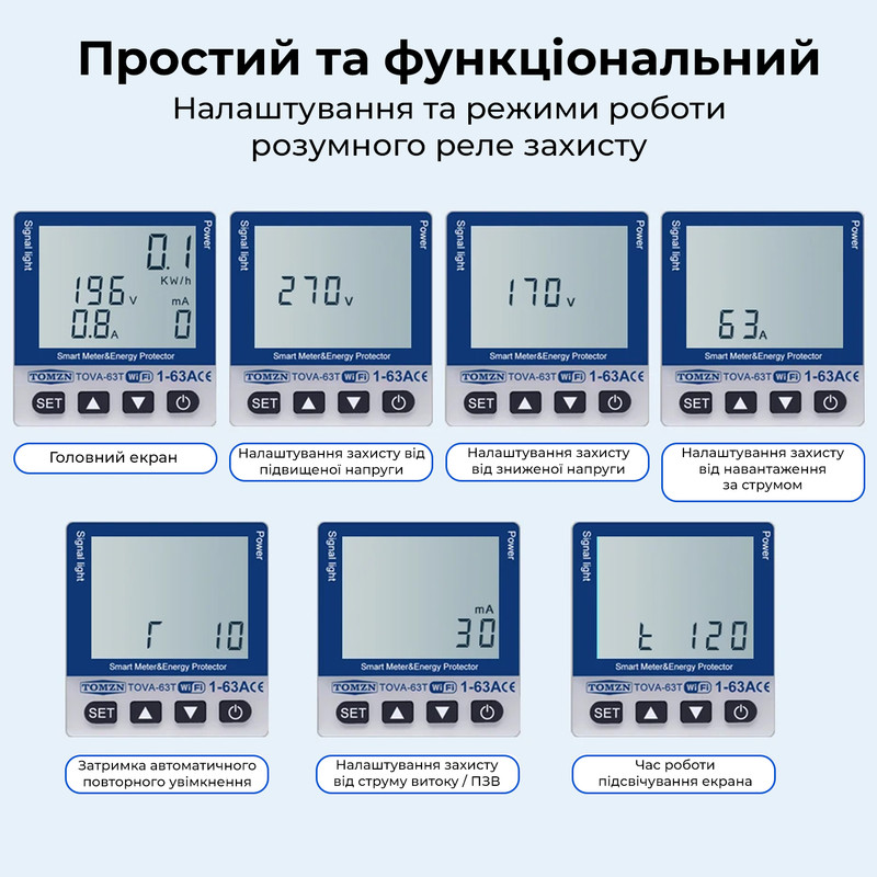 WiFi умное-реле с полной защитой, счетчиками, таймером 1P+N 63A 230V Smart Life, Tuya [TOVA-63T] Tomzn