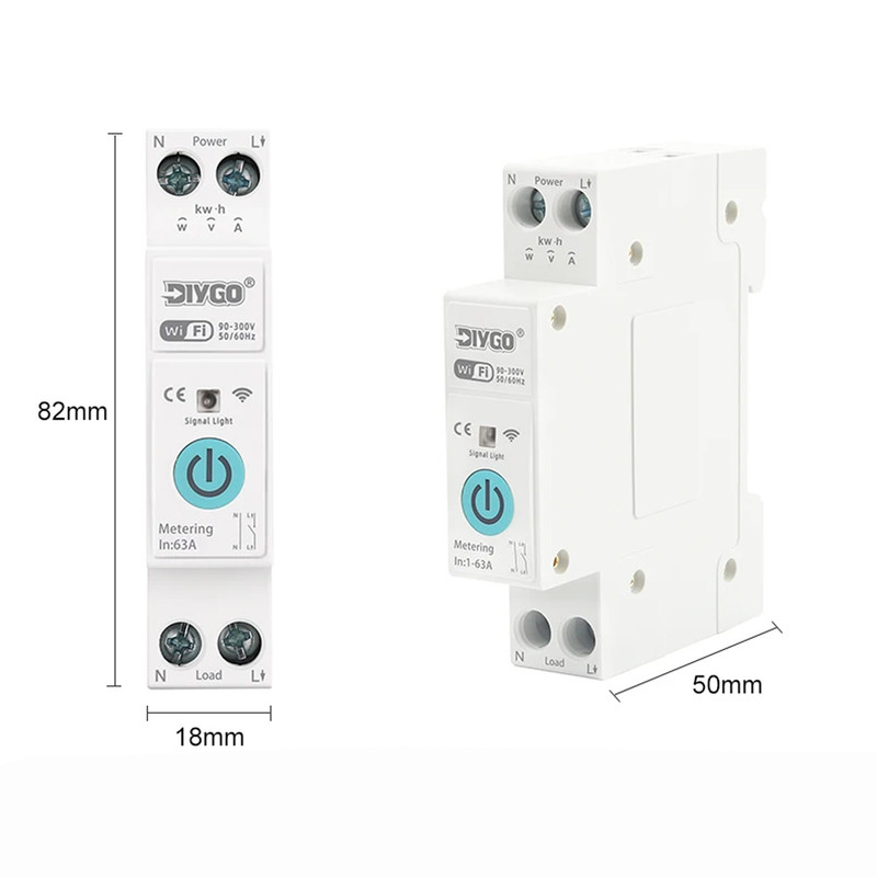 WiFi умный-выключатель с счетчиками, таймером 1P+N 50A 230V Smart Life, Tuya [DGB-63TM-50A] DiyGo