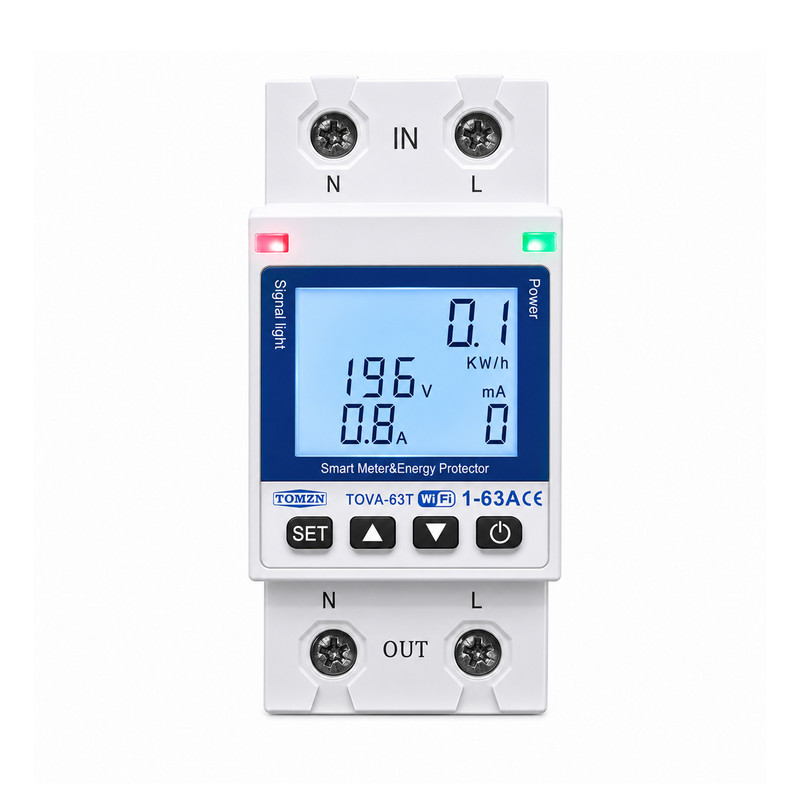 WiFi умное-реле с подсветкой, полной защитой, счетчиками, таймером 1P+N 63A 230V Smart Life, Tuya [TOVA-63TL] Tomzn