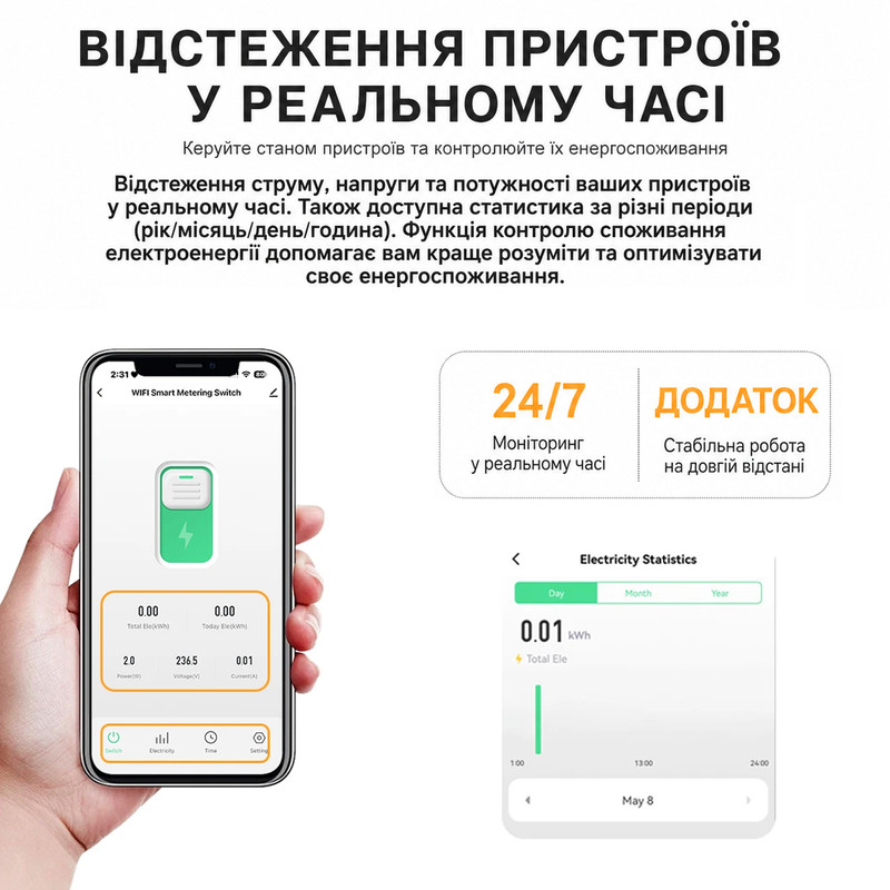 WiFi умный-выключатель с счетчиками, таймером 1P+N 63A 230V Smart Life, Tuya [DGB-63TM-63A] DiyGo