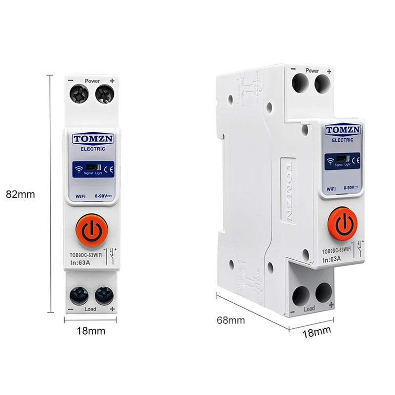 WiFi умный-выключатель, только таймер 1P+N 63A DC 8-90V Smart Life, Tuya [TOB9DC-63WIFI] Tomzn