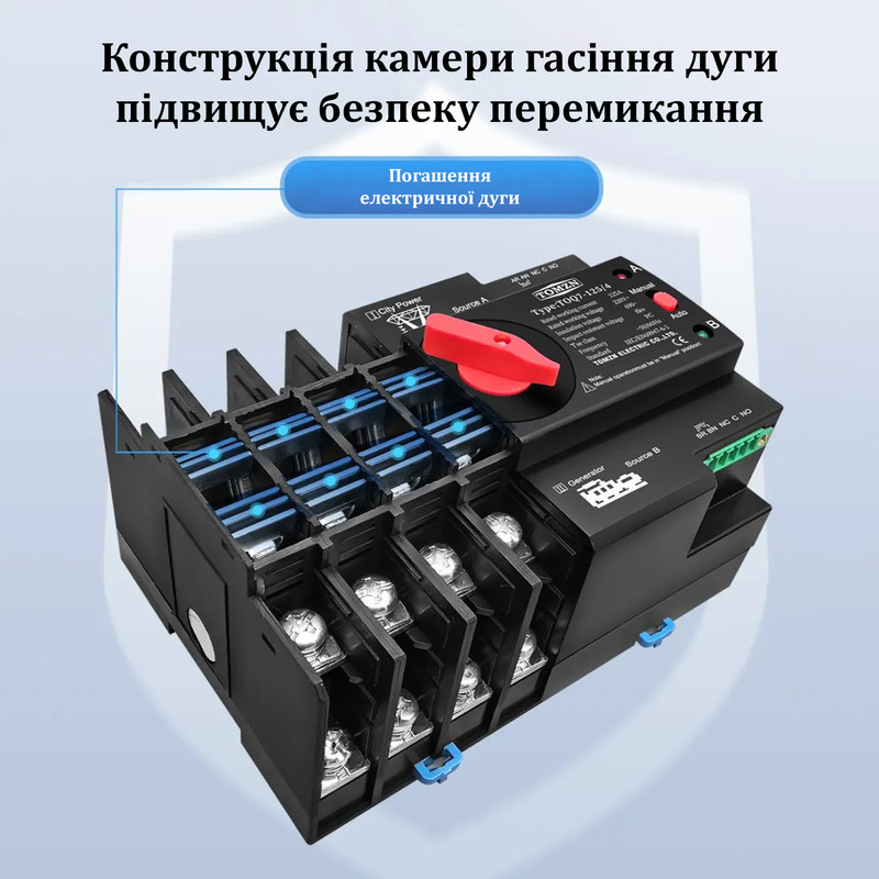 АВР для генератора I-II 4P 63A 230V автоматический переключатель ввода резерва [TOQ7-63/4] Tomzn