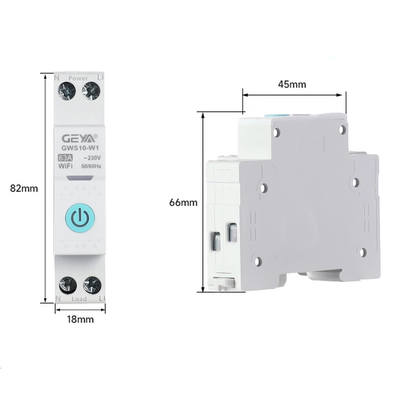 WiFi розумний-вимикач, тільки таймер 1P+N 63A 230V Smart Life, Tuya [GWS10-W1] Geya
