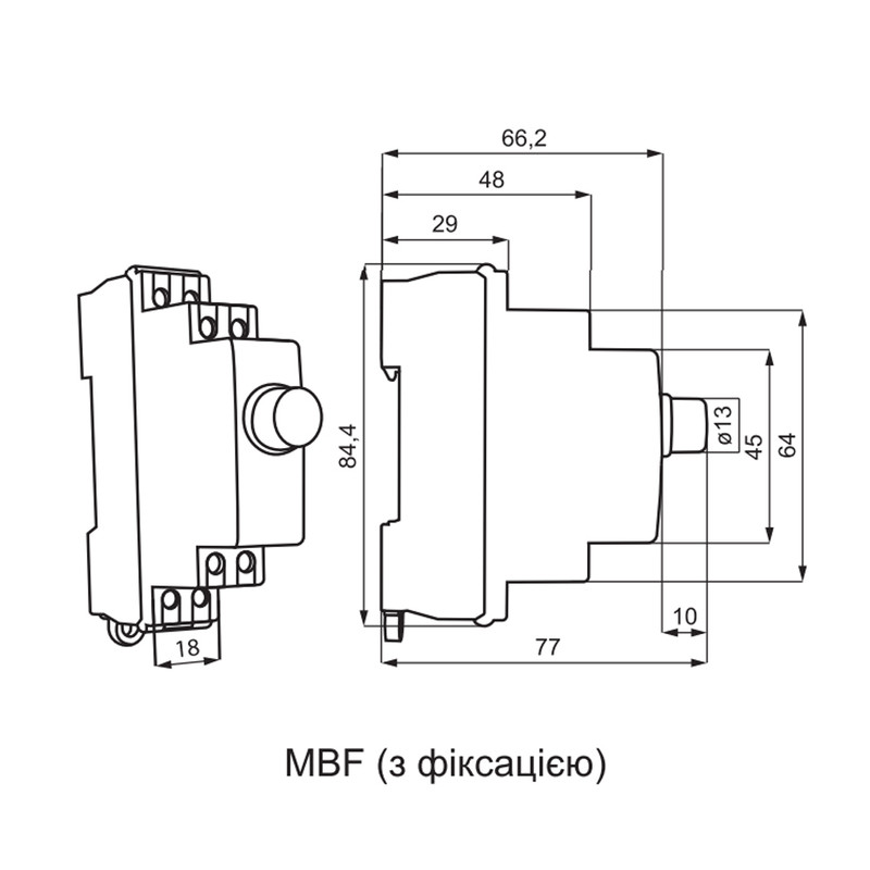 Кнопка на DIN-рейку 2NO+2NC с фиксацией 230V АС белая [A0150010112] МВF-22 АСКО