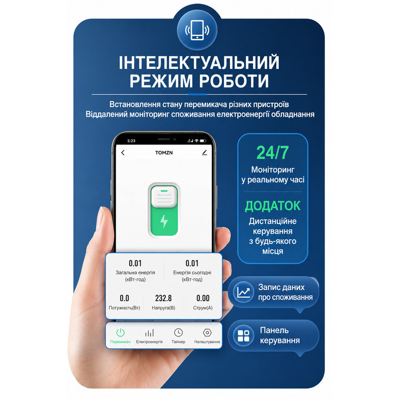 ZigBee умный-выключатель с полной защитой, счетчиками, таймером 1P+N 63A 230V Smart Life, Tuya [TOB9Z-VAP] Tomzn