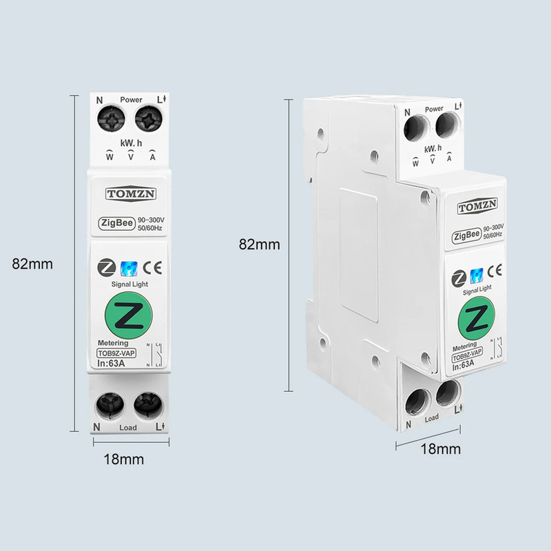 ZigBee умный-выключатель с полной защитой, счетчиками, таймером 1P+N 63A 230V Smart Life, Tuya [TOB9Z-VAP] Tomzn