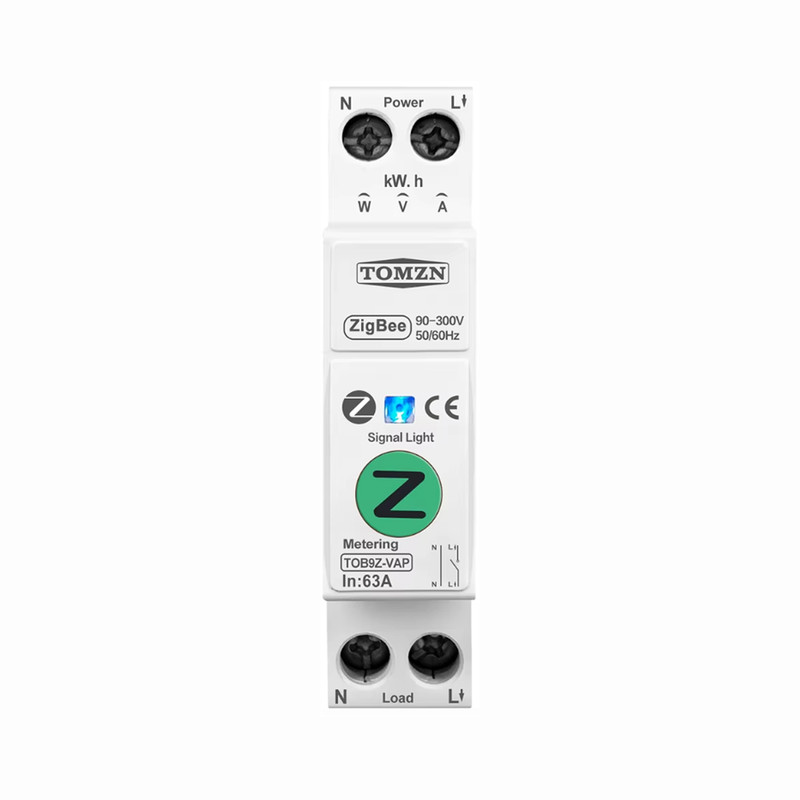 ZigBee умный-выключатель с полной защитой, счетчиками, таймером 1P+N 63A 230V Smart Life, Tuya [TOB9Z-VAP] Tomzn