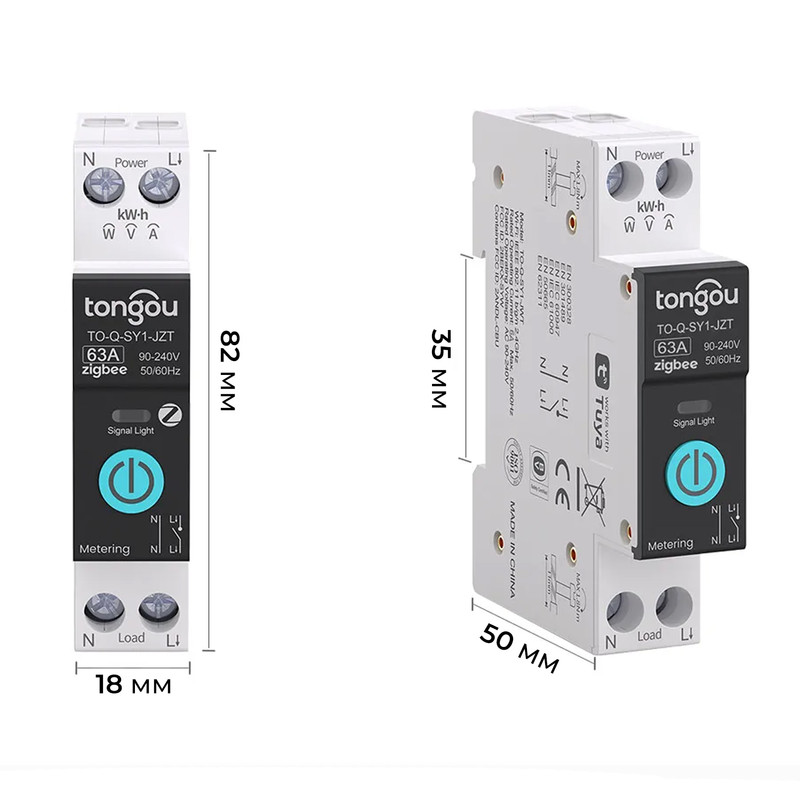 ZigBee умный-выключатель с счетчиками, таймером 1P+N 25A 230V Smart Life, Tuya [TO-Q-SY1-JZT-25A] Tongou