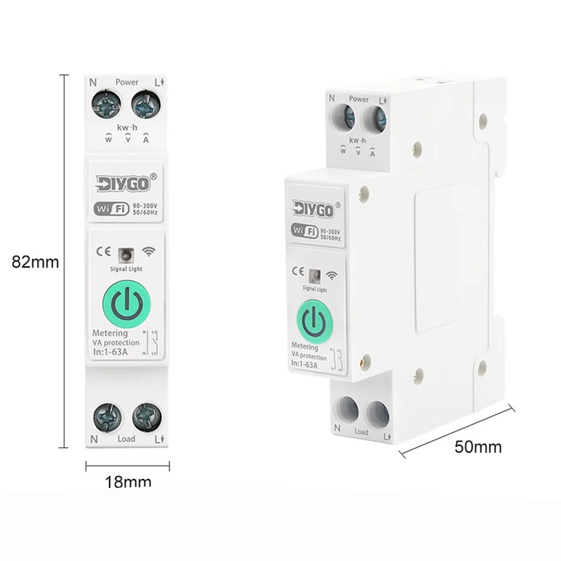 WiFi умный-выключатель с полной защитой, счетчиками, таймером 1P+N 1-63A 230V Smart Life, Tuya [DGB-63TT] DiyGo