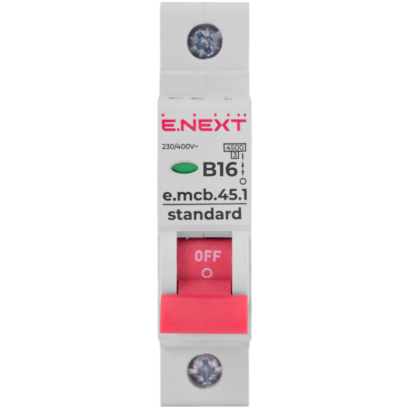 Автоматичний вимикач 1р 16А 4,5кА "B" [s001008] E.NEXT e.mcb.stand.45.1.B16