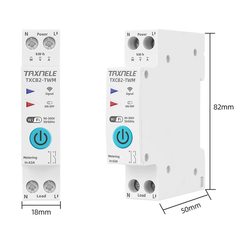 WiFi умный-выключатель с счетчиками, таймером 1P+N 20A 230V Smart Life, Tuya [TXCB2-TWM-20A] Taxnele