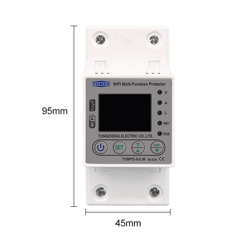 WiFi умное-реле с полной защитой, счетчиками, таймером 1P+N 63A 230V Smart Life, Tuya [TOMPD-63LW] Tomzn
