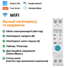 WiFi умный-выключатель с счетчиками, таймером 1P+N 20A 230V Smart Life, Tuya [TXCB2-TWM-20A] Taxnele