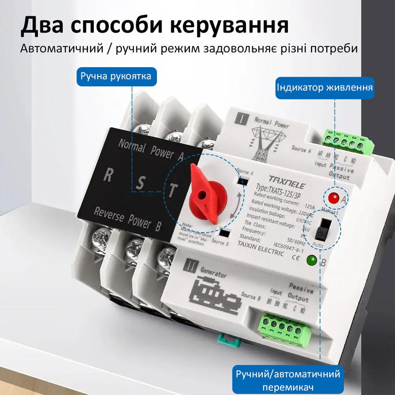 АВР для генератора I-II 3P 100A 400V автоматический переключатель ввода резерва [TXATS-100/3P] Taxnele