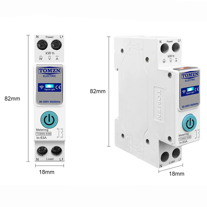 WiFi умный-выключатель с счетчиками, таймером 1P+N 50A 230V Smart Life, Tuya [TOB9S-63M-50A] Tomzn