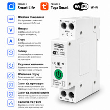 WiFi умный-выключатель с полной защитой, счетчиками, таймером 1P+N 63A 230V Smart Life, Tuya [TOB9-VAP] Tomzn