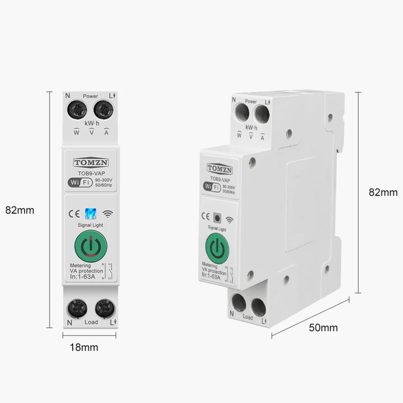 WiFi умный-выключатель с полной защитой, счетчиками, таймером 1P+N 63A 230V Smart Life, Tuya [TOB9-VAP] Tomzn