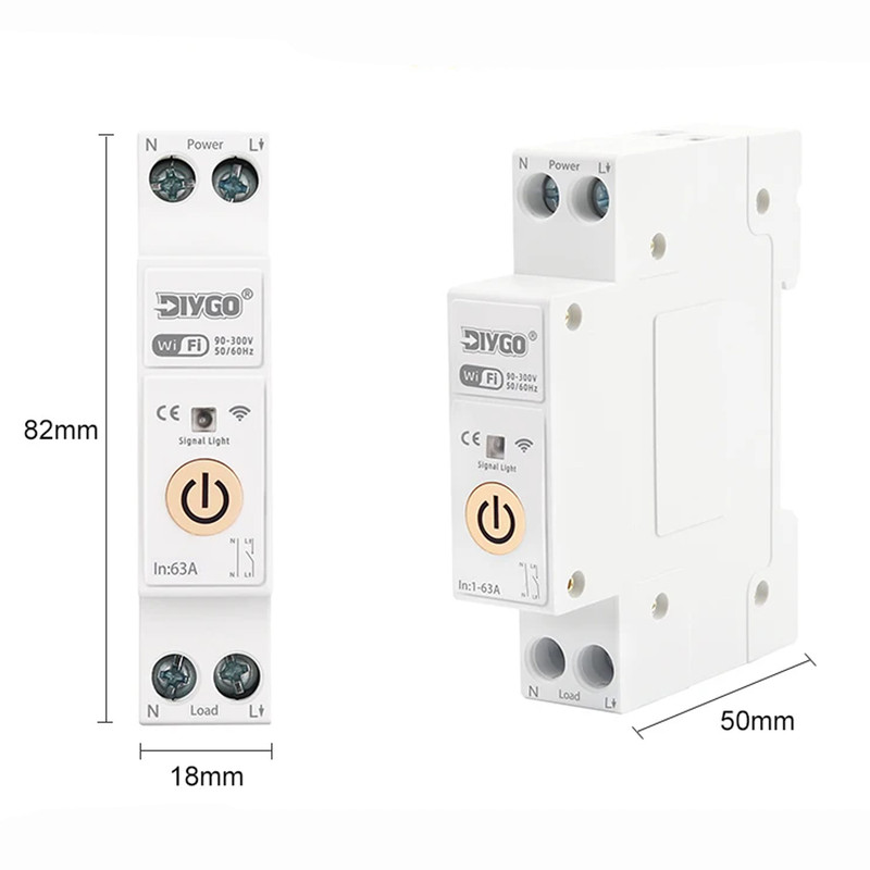 WiFi умный-выключатель, только таймер 1P+N 50A 230V Smart Life, Tuya [DGB-63T-50A] DiyGo