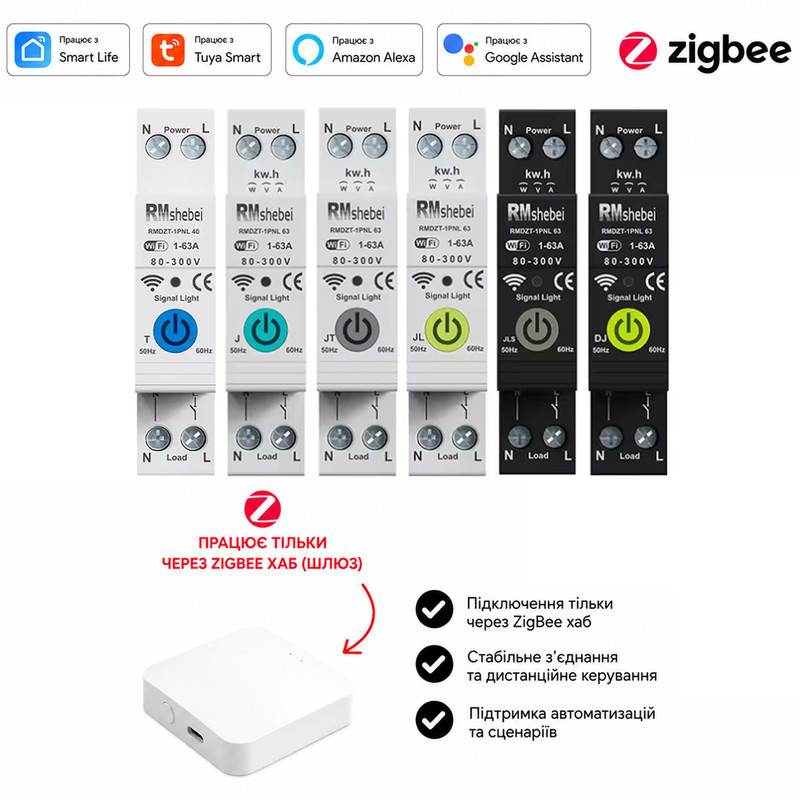 ZIgBee умный-выключатель с полной защитой, счетчиками, таймером, PV-систем 1P+N 63A 230V Smart Life, Tuya [RMDZB-1PNL 63JLS] RMshebei