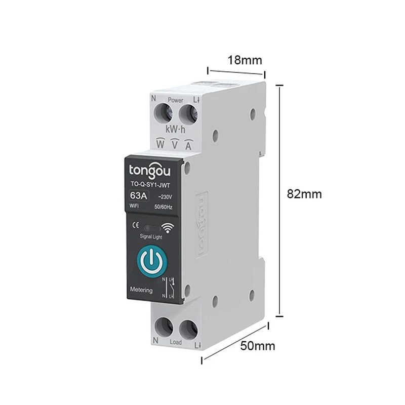 WiFi умный-выключатель с счетчиками, таймером 1P+N 32A 230V Smart Life, Tuya [TO-Q-SY1-JWT-32A] Tongou