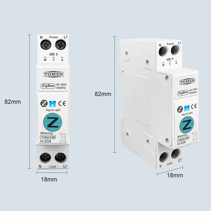 ZigBee умный-выключатель с счетчиками, таймером 1P+N 20A 230V Smart Life, Tuya [TOB9Z-63M-20A] Tomzn