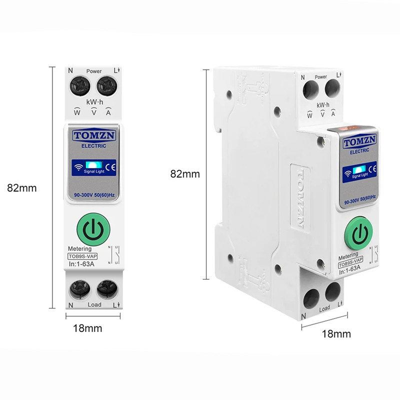 WiFi умный-выключатель с полной защитой, счетчиками, таймером 1P+N 63A 230V Smart Life, Tuya [TOB9S-VAP] Tomzn