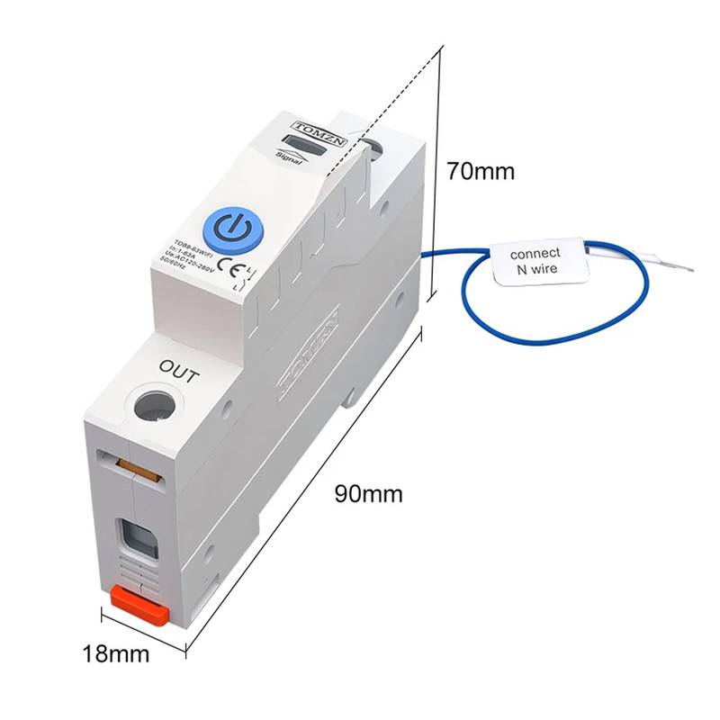 WiFi умный-выключатель с полной защитой, счетчиками, таймером 1P 63A 230V Smart Life, Tuya [TOB9-63WIFI] Tomzn
