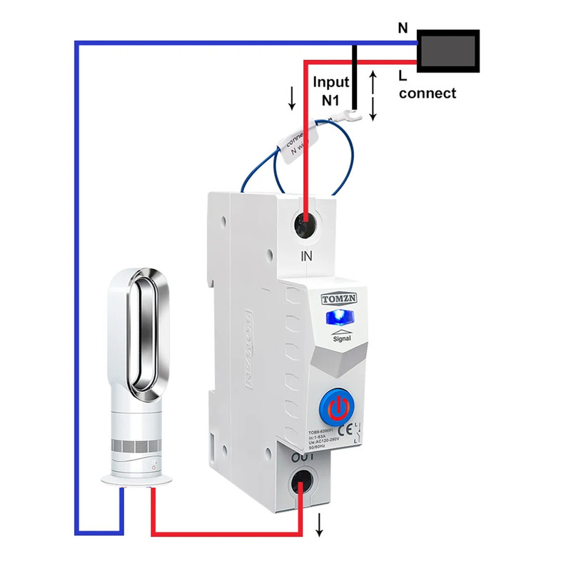 WiFi умный-выключатель с полной защитой, счетчиками, таймером 1P 63A 230V Smart Life, Tuya [TOB9-63WIFI] Tomzn