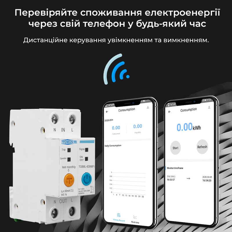 WiFi умный-выключатель с полной защитой, функция УЗО, счетчиками, таймером 1P+N 63A 230V eWeLink [TOB8L-63WiFi] Tomzn