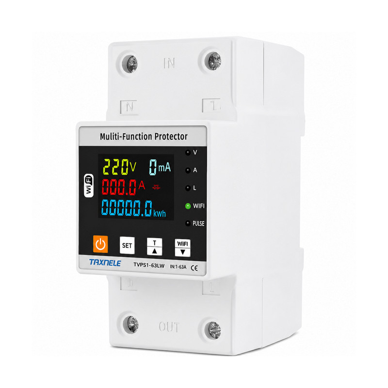 WiFi умное-реле с полной защитой, счетчиками, таймером 1P+N 63A 230V Smart Life, Tuya [TVPS1-63LW] Taxnele