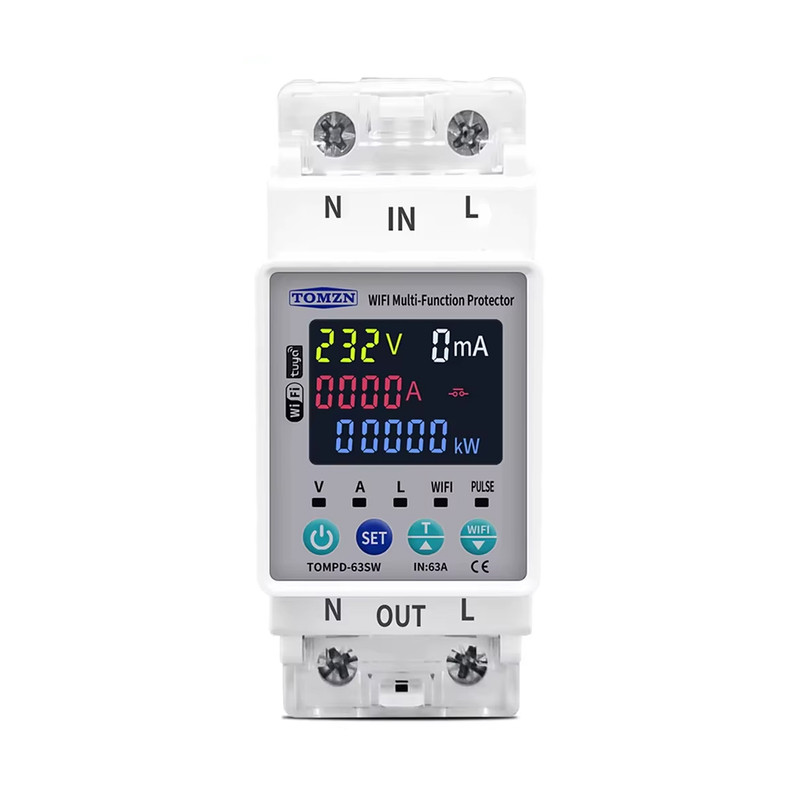 WiFi умное-реле с полной защитой, счетчиками, таймером 1P+N 63A 230V Smart Life, Tuya [TOMPD-63SW] Tomzn