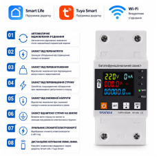 WiFi умное-реле с полной защитой, счетчиками, таймером 1P+N 63A 230V Smart Life, Tuya [TVPS1-63LW] Taxnele