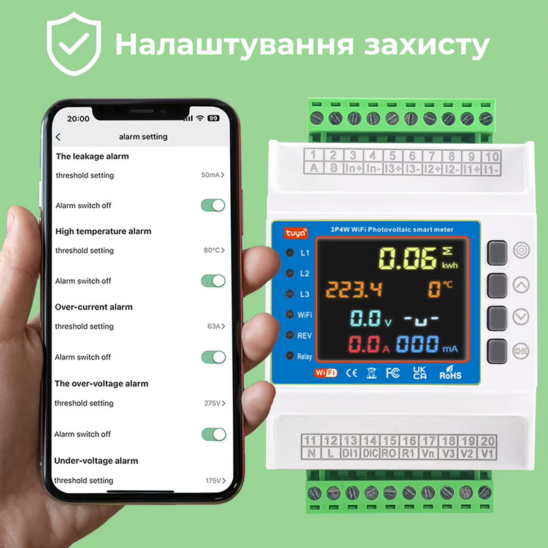 WiFi трехфазное умное-реле с полной защитой, счетчиками, таймером, PV-систем 3P+N 300A 400V Smart Life, Tuya [RMGF7-300A] RMshebei