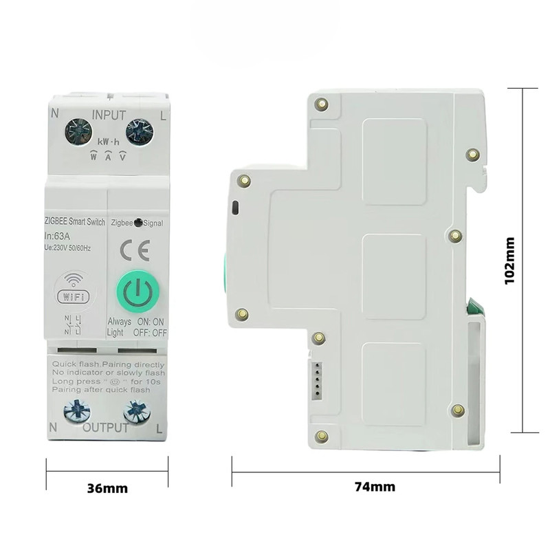 ZIgBee умный-выключатель с полной защитой, функция УЗО, счетчиками, таймером 1P+N 63A 230V Smart Life, Tuya [WTDZZ-J-2P] RMshebei