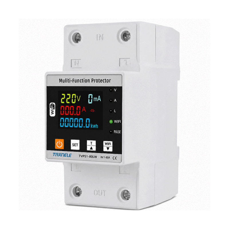WiFi розумне-реле з повним захистом, лічильниками, таймером 1P+N 80A 230V Smart Life, Tuya [TVPS1-80LW] Taxnele