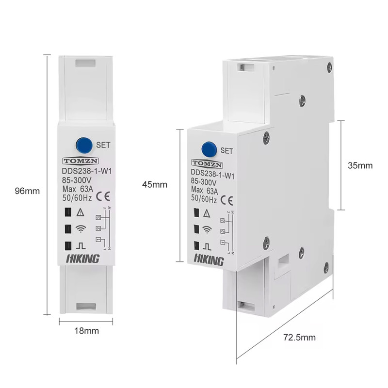 WiFi умный-выключатель с полной защитой, счетчиками, таймером 1P+N 63A 230V Smart Life, Tuya [DDS238-1-W1] Tomzn