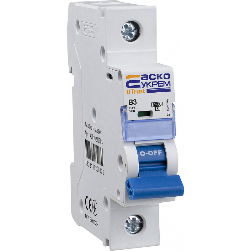 Автоматичний вимикач 1P 3А 6 кA "B" [A0010210003] UTrust АСКО