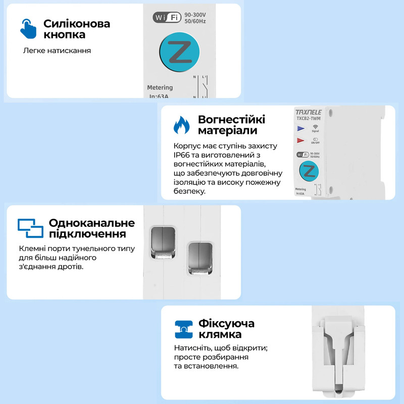 ZigBee умный-выключатель с счетчиками, таймером 1P+N 16A 230V Smart Life, Tuya [TXCB2-TWM-Z-16A] Taxnele