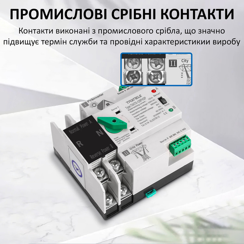АВР для инвертора и панелей I-II 2P 100A 230V автоматический переключатель ввода резерва [TXATS-100PV/2P] Taxnele