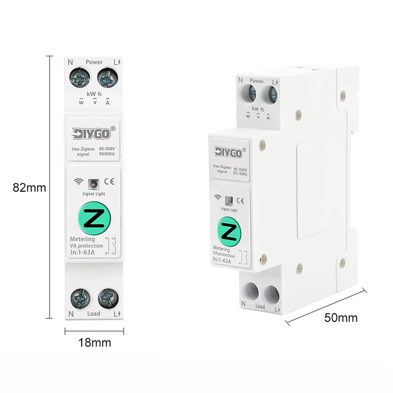 ZigBee розумний-вимикач з повним захистом, лічильниками, таймером 1P+N 1-63A 230V Smart Life, Tuya [DGB-63ZT] DiyGo