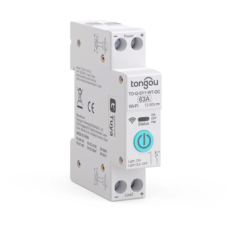 WiFi розумний-вимикач, тільки таймер 1P+N 63A DC 12-80V Smart Life, Tuya [TO-Q-SY1-WT-DC] Tongou
