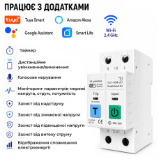 WiFi розумний-вимикач з повним захистом, функція ПЗВ, лічильниками, таймером 1P+N 63A 230V Smart Life, Tuya [TY-WF63] LARKKEY