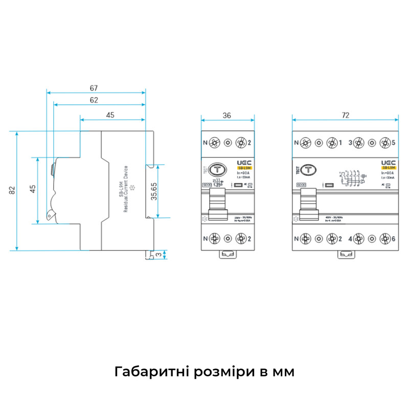 Устройство защитного отключения (УЗО) 2P 25A 30мА тип AC [RCCB61-2-025-030-AC] SB-L9M UEC