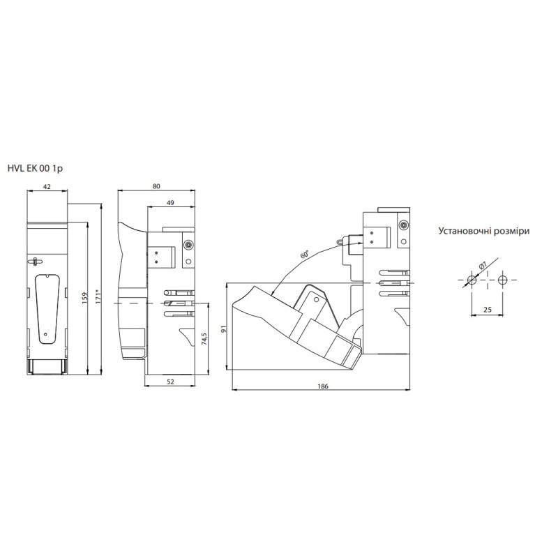Роз'єднувач 1P 160A 690V клеми M8-M8 [1701410] HVL EK 0 ETI