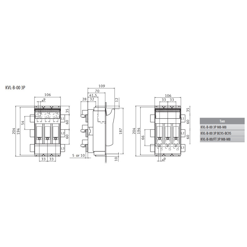 Разъединитель 3Р 160A 690V клеммы M8-M8 [1690910] KVL-B-00 ETI