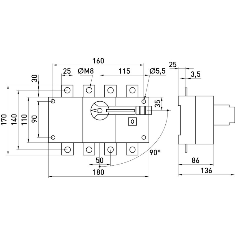 Вимикач навантаження "I-0" 3P 250А 660V [i089003] E.NEXT e.industrial.lbs.1-0.3.250